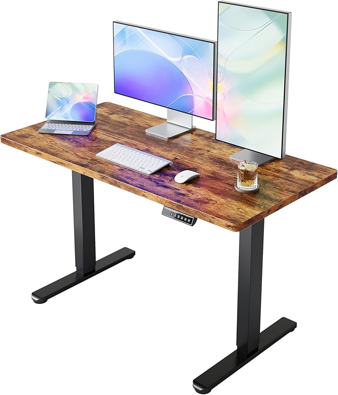 HUANUO Electric Standing Desk, 55 x 24 Inch Height Adjustable Computer Desk with Storage Bag, 4 Height Memory Settings, Sit Stand Up Desk for Home Office, Rustic Brown
