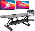 Mount-It! Electric Standing Desk Converter with Dual Monitor Arm, Stand Up Desk Riser X-Large 47.2" Wide, Electric Desk Riser with Mount for 2 Screens (Max 32"), Desktop with Keyboard Tray, USB, Black