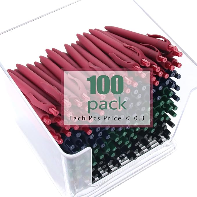 deegtran Pens Bulk, 100 Pack No Bleed Hot Pink Barrel Click Pens, Wholesale Retractable Ballpoint Pens, Pens Medium Point, Smooth Ink Pens, 1.0MM Black Ink