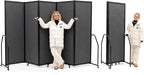 Artigwall Folding Privacy Screens Freestanding partition with Wheels and arms Portable dividers for Medical Hospital Offices 5 Panel, Dark Gray