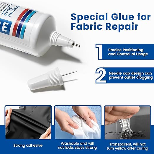 KFFNHH Fabric Glue,Liquid Stitch Fabric Glue, Mighty mend it Permanent Washable for Clothing, Rhinestones, Patches, Clothes, Denim, Leather, Polyester, Textile, Doll Repair 60ml