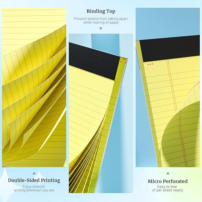 Yellow Legal Pad, 8.5 x 11 College Ruled Notepad, 12 Pack Legal Notepads 8.5 x 11 Writing Pads, 30 Sheets Per Note Pad, Micro Perforated Lined Paper 8.5 x 11 for Work Study Daily Note Taking List