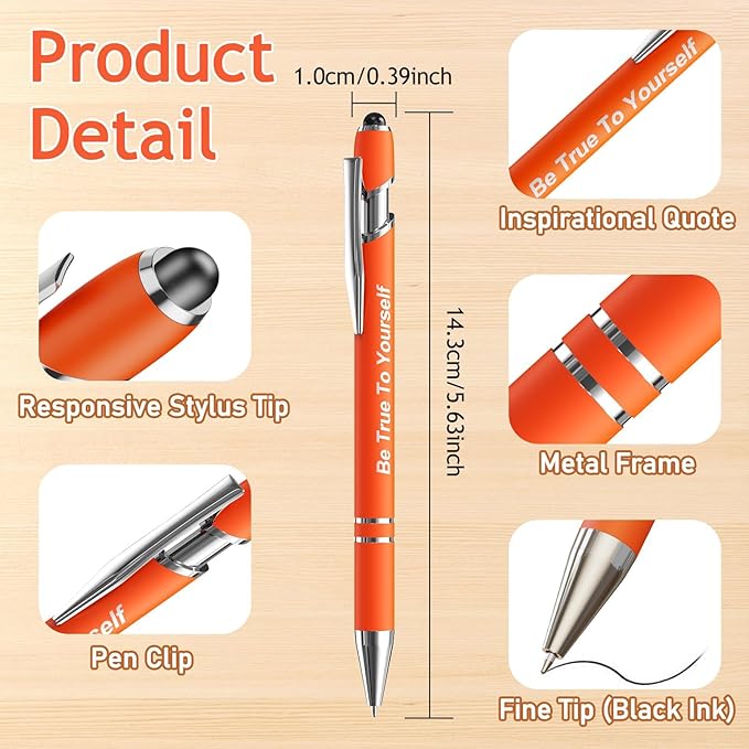 12 Pcs Inspirational Pens Bulk, Motivational Pens Ballpoint with Stylus Tips, 0.5mm Smooth Writing Pens Fine Point of Black Ink, 12 Colors with Gift Box for Home, School, Office