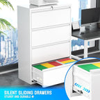 Greenvelly 4 Drawer File Cabinet, Metal Filing Cabinet with Lock, White Lateral File Cabinet for Home Office, Locking File Cabinet for Letter/Legal/F4/A4 Size Hanging Files, Easy Assembly