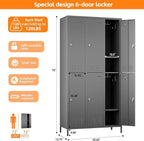 SUPEER 6 Doors Metal Lockers for Employees with 18 Hooks, Metal Employes Lockers with Ventilation Holes for School Garage Office Gym Home,Assembly Required,Dark Grey