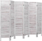 Giantex 6 Panel Wood Room Divider, 5.6 Ft Tall Oriental Folding Freestanding Partition Privacy Room Dividers Screen for Home, Office, Restaurant, Bedroom (White)