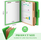Skyygemm 60 Pcs Classification Folders Letter Size, 2 Divider Pressboard File Folders with 3. 5 Inch Expansion, 2 Prongs Fastener, Heavy Duty Office File Organizers for Teachers, Medical (Green)
