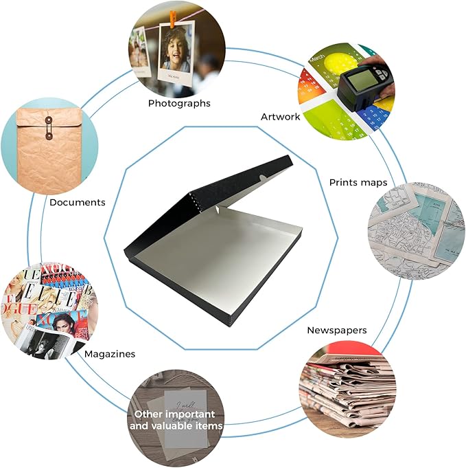Lineco, Archival Folio Storage Box. Acid-Free, Metal Edge Boxboard, Clamshell Lid. 16 x 20 x 1.75 Inches. Preserves and Organizes, Stores Photos, Documents, Craft, Prints, DIY. Black, Pack of 10
