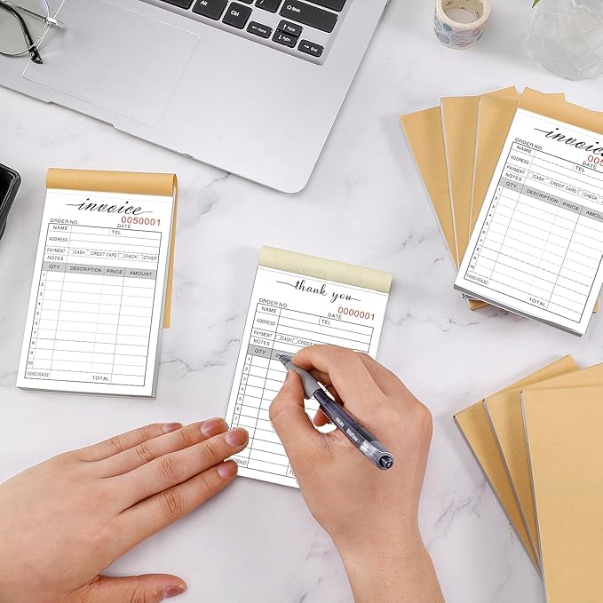 Thank You Receipt Book, 3.4x5.5" Handheld 2-Part Carbonless Sales Invoice Book, Invoice Pad with Cardboard for Small Boutique Business, (50 Sets * 2 Pack)