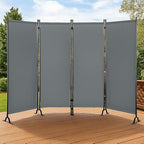 Proman Products - Galaxy 4 Panel Section Privacy Folding Screen Divider, Water Repellent Fabric Room Divider with Black Powder Coated Metal Frame for Indoors or Outdoors (Gray)