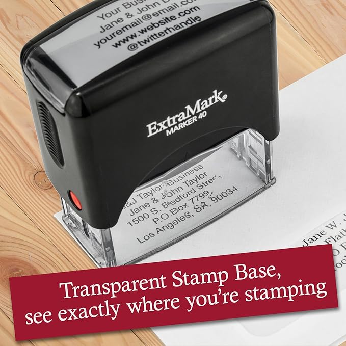 ExtraMark Return Address Stamp - 3 Lines Personalized Stamp - Customizable Text Stamp – Self Inking Design - Exclusive Features - Multiple Ink Color Options and Fonts