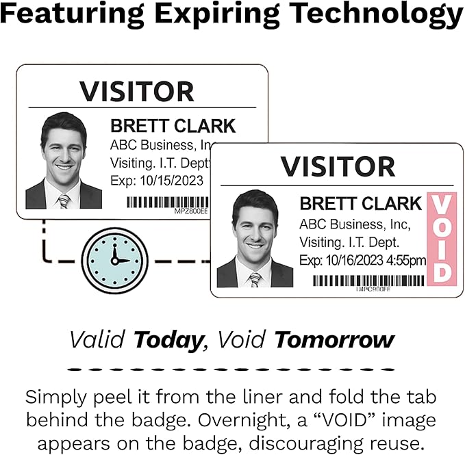 Threshold 3.25-inch Tab Expiring Visitor Badges on a Roll | 1 Roll (250 Badges) Compatible with Brother Direct Thermal Printers | Name Tag Stickers | Office & Secretary Supplies