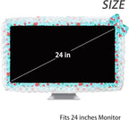 Kingshion 24-inch Cute Lace Fabric Monitor Cover with Elastic Pen Pocket & Bow-knot Design, Dust Protector for Computer/TV/LCD Screens - Blue