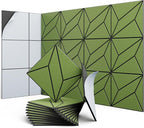 UNECHO 12 Pack 12" X 12" X 0.47" Acoustic Panels for Wall Sound Absorbing, Dual-Color P-Stripes Square Self-Adhesive Sound Panels, High Density Suitable for Multiple Scenarios(Black+DarkGreen)