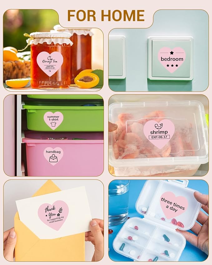 Phomemo 3" Pink Thermal Labels for Shipping Label Printer - Cute Label for Small Business Supplies - 500 Pink Labels/Roll, Cute Heart Stickers Roll for Custom Stickers Personalized & Business