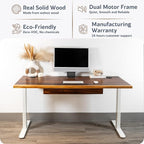 Standing Desk with Drawer – Walnut Solid Wood Desk, Natural Live Edge, Adjustable Height Dual Motor, Sit Stand for Home Office (White, W60 x D27)