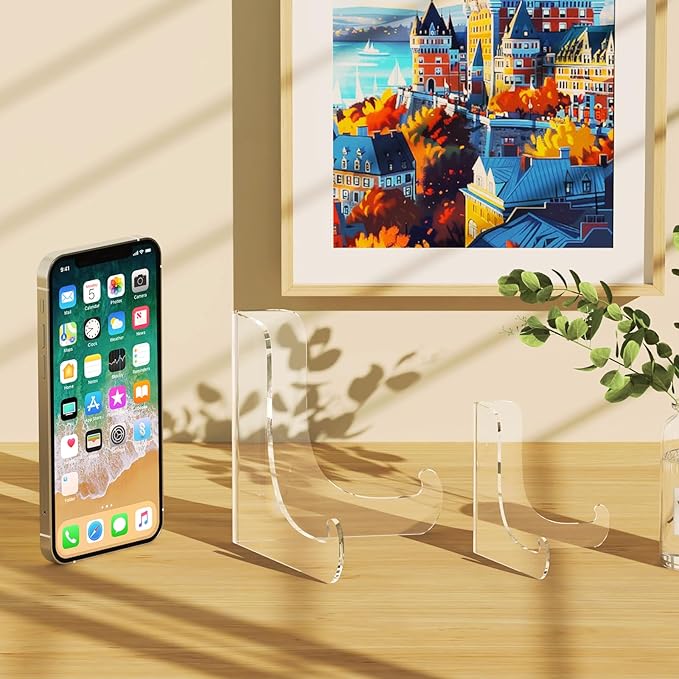 Dooiclear 5 Pack Acrylic Display Stand, Plate Stand for Display, Clear Easel Stand, Display Holder for Card, Frame, Picture, Magazine, Book, CD, Phone (Large/ 4.5 Inch)