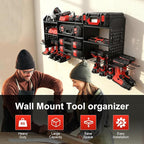 Large Power Tool Organizer Wall Mount with Charging Station, Heavy Duty Cordless Drill Holder, Garage Tool Storage Battery Rack with 8 Outlet, Gift for Men Husband Dad Birthday Anniversary Black
