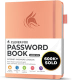 Clever Fox Password Book with alphabetical tabs. Internet Address Organizer Logbook. Large Password Keeper for Website Logins (Peach Pink)