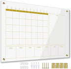 Glass 3-1 Golden Monthly Dry Erase Calendar Whiteboard for Wall,24"x 36",Frameless Mounting,Office/School/Home, Frameless Large Planner White Board