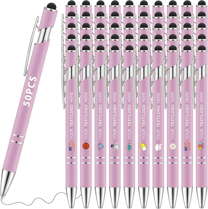Personalized Pens 50pcs with Stylus Custom Ballpoint Pens in Bulk Engraved with Logo Text Personalized Bulk Black Ink for Office College Business