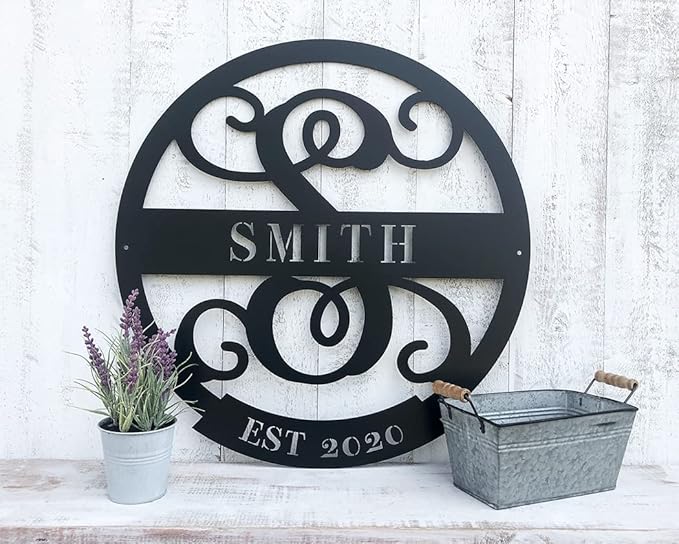 RealSteel Personalized Family Name Monogram Metal Sign – Custom Split Letter Wall Art with Established Year, Rustic Farmhouse Home Décor, Indoor Outdoor Steel Sign for Front Porch, Mantel, Entryway