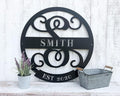 RealSteel Family Name Monogram, Personalized Family Name Metal Sign, Est Year Established Date Custom Split Letter, Perfect for Fireplace Mantels, Living Rooms, Foyers, Front Porches, Driveway Gates
