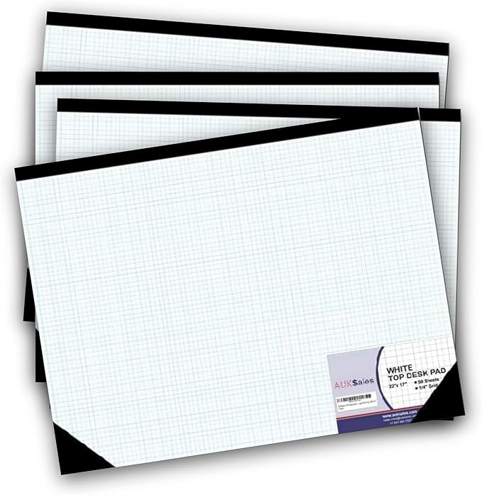 AUKSales TOP Sturdy Graph Desk Pad (Pack of 4), 22"x17", 1/4 Quad Grid, 50 Sheets Per Pad, 80 GSM, Precise Notetaking, Sketching, Ideal for Engineers, Architects, Designers, Mathematician & Draftsmen