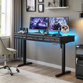 wow97e Electric Standing Desk with 3 Storage Drawers, 55x22 Inch Adjustable Height Office Computer Desk w/One-Piece Desktop & Power Outlets,Sit to Stand Up,Gaming Table for Home and Study, Black
