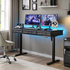 wow97e Electric Standing Desk with 3 Storage Drawers, 55x22 Inch Adjustable Height Office Computer Desk w/One-Piece Desktop & Power Outlets,Sit to Stand Up,Gaming Table for Home and Study, Black