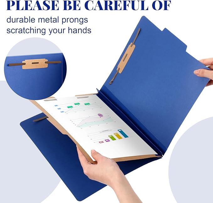Skyygemm 60 Pcs Classification Folders Letter Size, 1 Divider Pressboard File Folder with Fasteners, Expanding File Organizer Bulk for School Teachers, Office Employee, Coworker, Staff (Dark Blue)