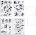 UCEC 4 Sheets Clear Stamps Set for Card Making, 2 Pcs Acrylic Stamp Block (7.5*7.5cm & 5*5cm), Vintage Plants Flowers Rubber Silicone Stamps, Small Clear Stamps for Crafts Decoration DIY Scrapbooking
