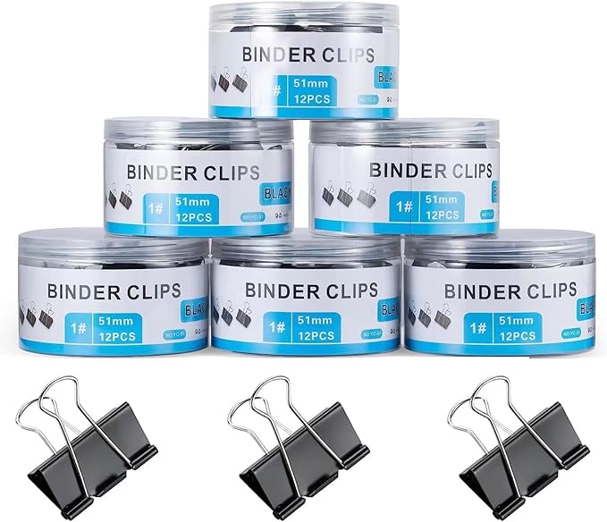 72 Pcs Extra Large Binder Clips 2 Inch Paper Clip Large Binding Clip, Jumbo Paperclips Bulk, Heavy Duty Big Paperwork Clamp Black, Kitchen School Teachers