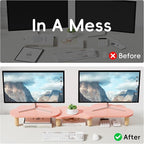 AFOOYO Dual Monitor Stand Riser, Adjustable Rainbow Cloud Desktop Organizer for 2 Monitors, Flexible Length & Angle Computer Stand for Laptop, PC, Printer, Home Office Use - Pink