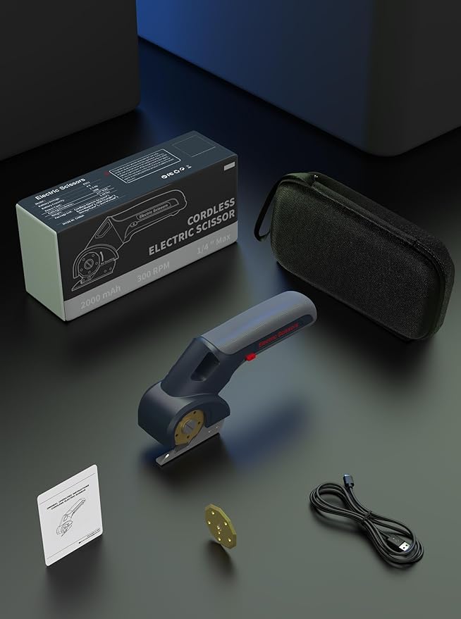 2025 NEW 4V Cordless Electric Scissors, Cardboard Cutter with 2 Titanium Blade, Safety Lock & Extra Blade, Rotary Cutter for Cardboard,Fabric,Plastic, Gifts for Men&Women - Light Grey