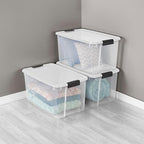 Sterilite 12-Pack Ultra Latching Box, Storage Bins with Lids, Clear Plastic, 70 Quart - Heavy-Duty Organizing Containers for Closet, Bathroom, and Office