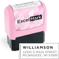 ExcelMark Address Stamp - Custom Return Address Stamp with Elegant Designs, Vibrant Colors & Patterns – Perfect for Mail, Invitations & Gifts (Pink Mount, Modern Line)