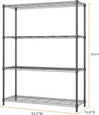 M MZG 1400 lbs 4 Tier Storage Rack Metal Wire Shelving Unit, Storage Standing Household Shelf Organizer for Kitchen Pantry Closet Garage Basement Utility Room, Black 15.8" D x 45.3" W x 59.4" H