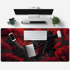 Huge Dragon Large Mouse Pad - Red and Black Mousepad, Big Full Keyboard and Mouse Pad with Stitched Edges, Anti-Slip, Funny Desk Pad, 31.5 X 15.8 in.