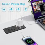 30W Recessed Power Strip USB C, Desk Flush Mount Outlet Plug in 6 AC & 8 USB Ports for Furniture Conference Power Hub, 6FT
