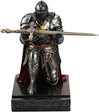 Amoysanli Medieval Armored Warrior Wearing Outerwear, Mobile Phone Stand Knight Pen Holder Desk Organizers, Resin Bookends Paperweight with a Letter Opener for Desk (Iron)