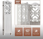 ALeesing 4 Panel Room Divider Fully Assembled, Carved Room Dividers and Folding Screens, 5.6Ft Wood Room Divider Screen Freestanding Partition Wall Dividers for Home Bedroom Office, Rustic White
