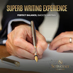 Scriveiner Silver Chrome Fountain Pen - Stunning Luxury Pen, Real Gold Finish, Schmidt Gilded Nib (Broad), Best Gift Set for Men & Women, Professional, Executive Office, Nice Designer Pens