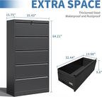 FLIXELIO 5 Drawer File Cabinets,Metal Office Storage Filing Cabinet with Lock, Lateral Filing Cabinet for Home Office, Horizontal Locking File Cabinet for Legal/Letter/A4, Assembly Required, Black