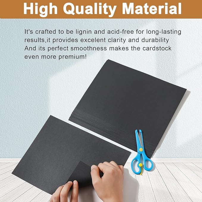 Silunkia 100 Sheets Black Shimmer Cardstock 8.5 x 11 Crafts Paper, 75lb Thick Glossy Paper Card Stock for Halloween, Business Cards, Invitations, Birthday Decorations