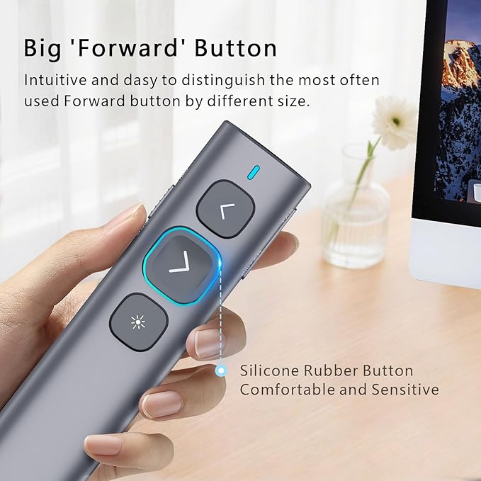 Norwii N95 Presentation Clicker, PowerPoint Clicker for Presentation Remote, Rechargeable Wireless Presenter Pointer, Slide Advancer for PC/Laptop/e-Book (BLE&USB-A&C, Red Light)