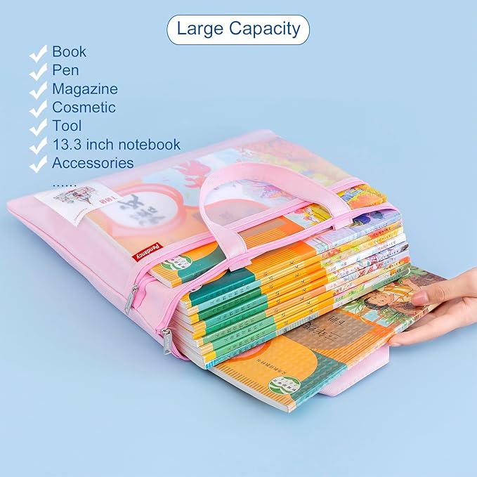 Pendancy Mesh Zipper Pouch 11x13.7 in, 2 pcs Large Double Pocket Waterproof File Bag with Handle, A4 Size Foldable Document Storage for Puzzle Project/Cross Stitch/Travel/Office（Blue Green）