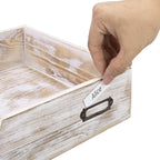 MyGift Rustic White Desktop Letter Tray - Shabby Whitewashed Wood Inbox Holder, Desk Paper File Folder Organizer Box with Metal Label