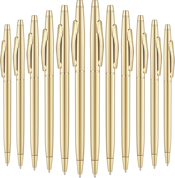 Unibene 18 Pack Slim Gold Ballpoint Pens Black Ink 1 mm - Black ink, Nice Gift for Business Office Students Teachers Wedding Guest
