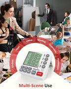 Digital Kitchen Timer for Cooking - 4 Channel Count Up Countdown Timer with Loud Alarm and Silent Mode, Large Display, Magnetic Back, Auto Memory for Classroom Study Gym, Battery Included (White&Grey)